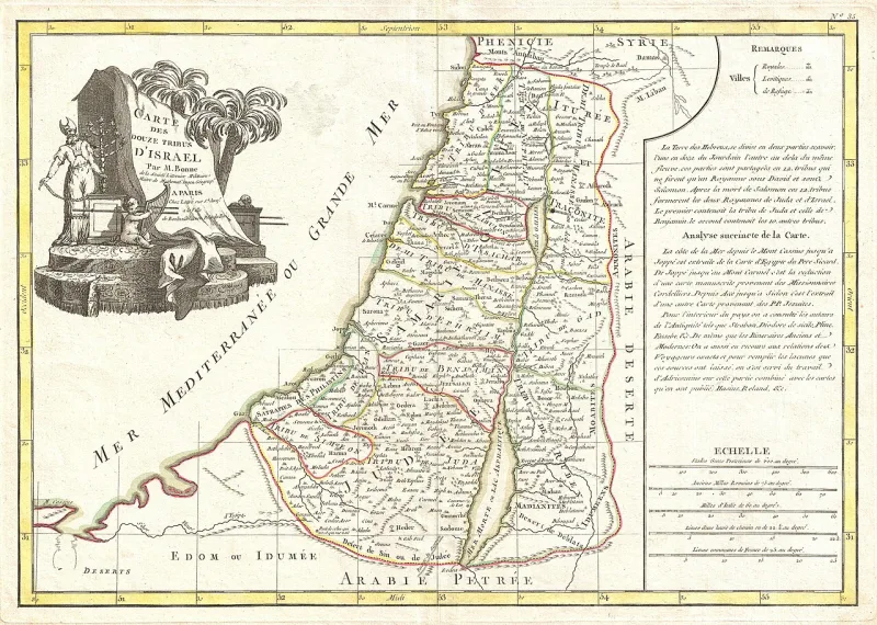 Bonne's map of 1770 showing the tribal allotments, an eighteenth-century attempt at the same subject