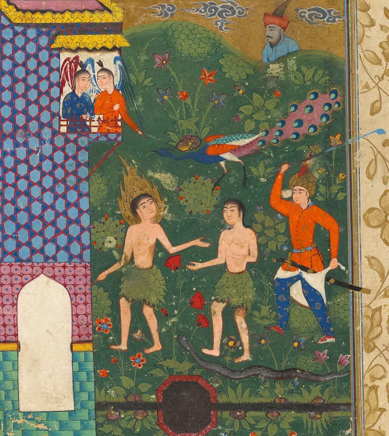 Adam and Hawwa expelled from paradise, from a Persian Qisas al-anbiya manuscript of 1577