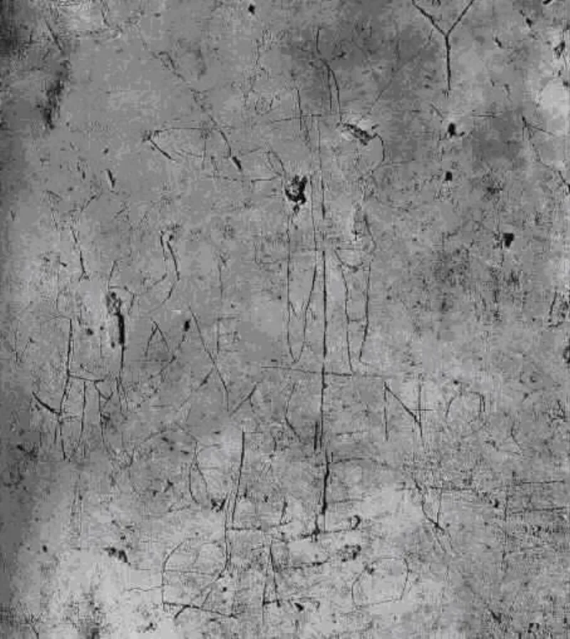 The Alexamenos graffito from Rome, a scratched drawing mocking a Christian worshipping a crucified figure