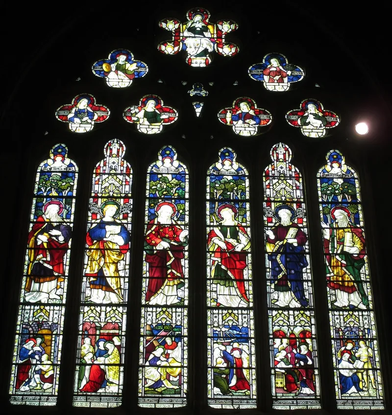 A 1903 Hove church window depicting Silas, Timothy, Aquila, Priscilla, Titus and Apollos
