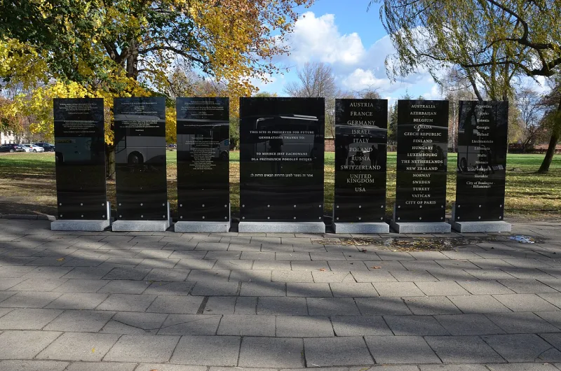 Memorial plaques at Auschwitz, where many of those named in the submissions were killed