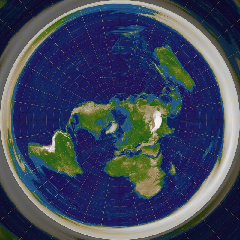 A map centred on the North Pole; asking what lies north of it is the parallel offered