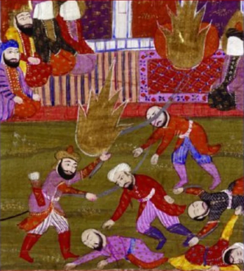 The execution of the Banu Qurayza, a detail from a nineteenth-century Persian miniature painting