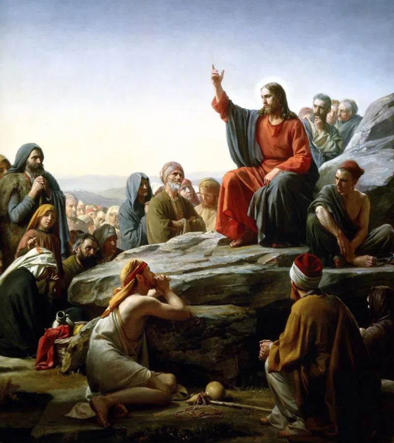Carl Bloch's Sermon on the Mount, a nineteenth-century painting of the discourse 3 Nephi reproduces