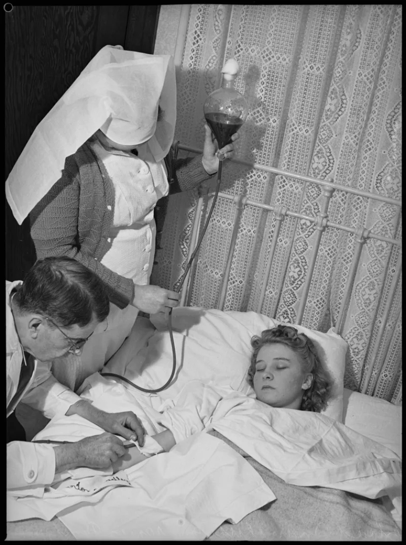 A woman receiving a blood donation in Sydney, June 1940, five years before the ban