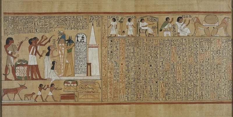 A sheet of the Book of the Dead of Hunefer, the class of funerary text these papyri belong to