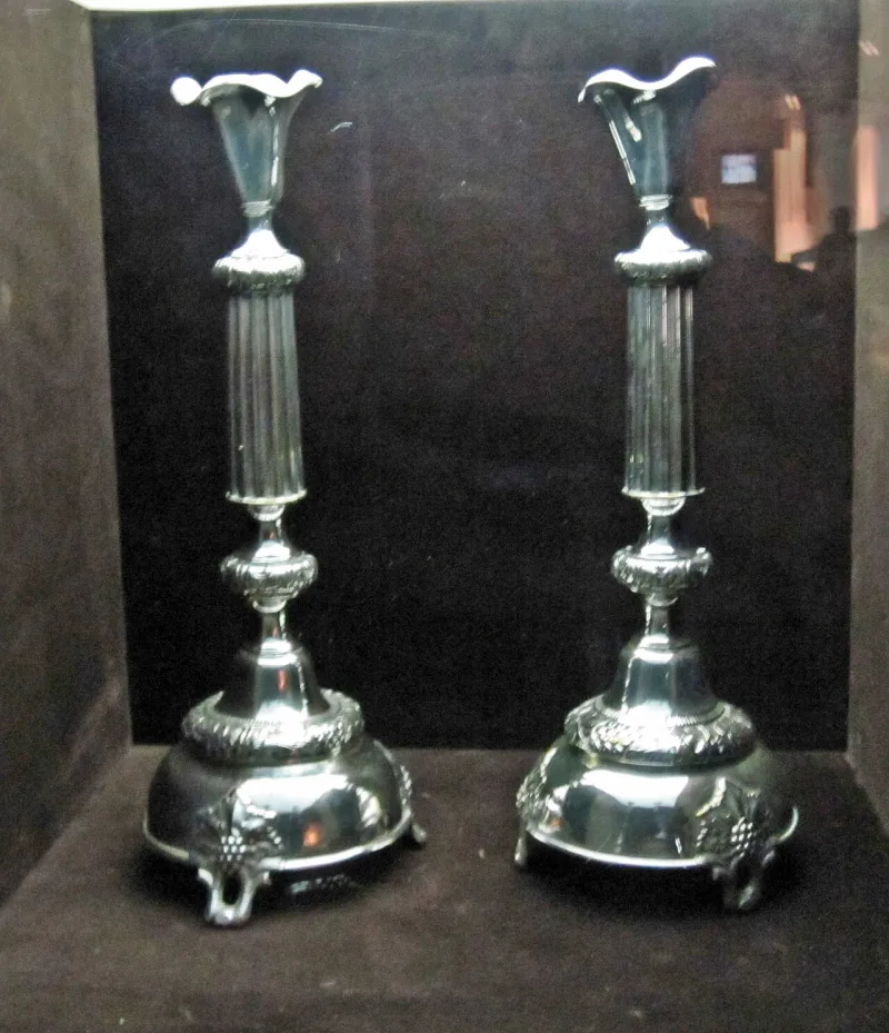 Silver-plated Sabbath candlesticks, Poland, early twentieth century, from a museum display of the Jewish home