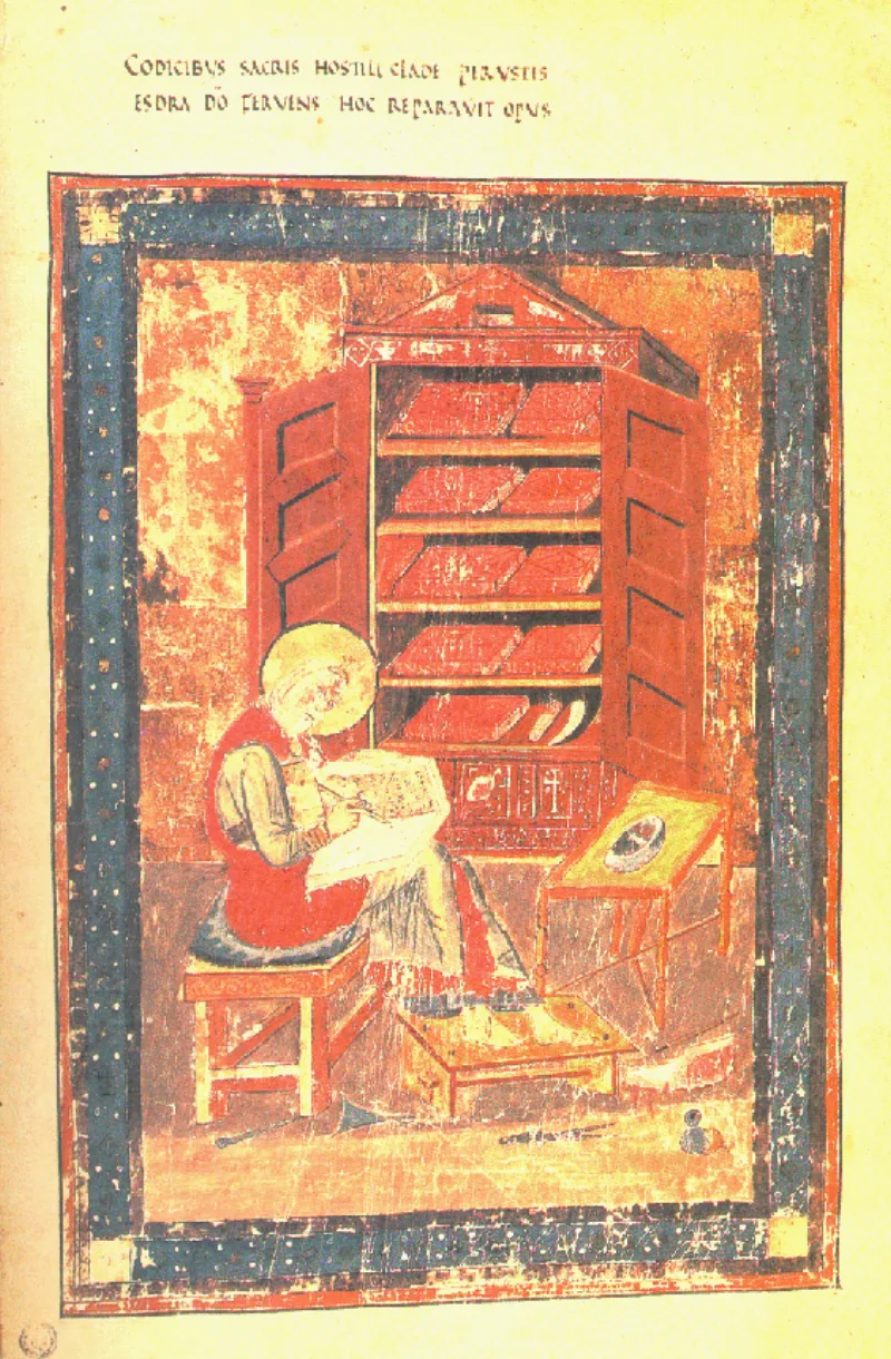 Ezra restoring the scriptures, an eighth-century illumination from the Codex Amiatinus