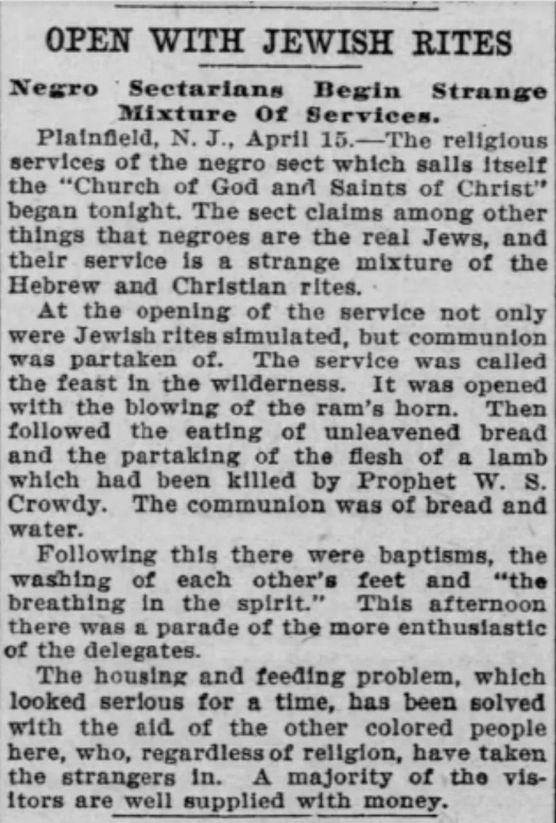 A 1906 Baltimore Sun article on Crowdy's movement, one of the earliest press accounts