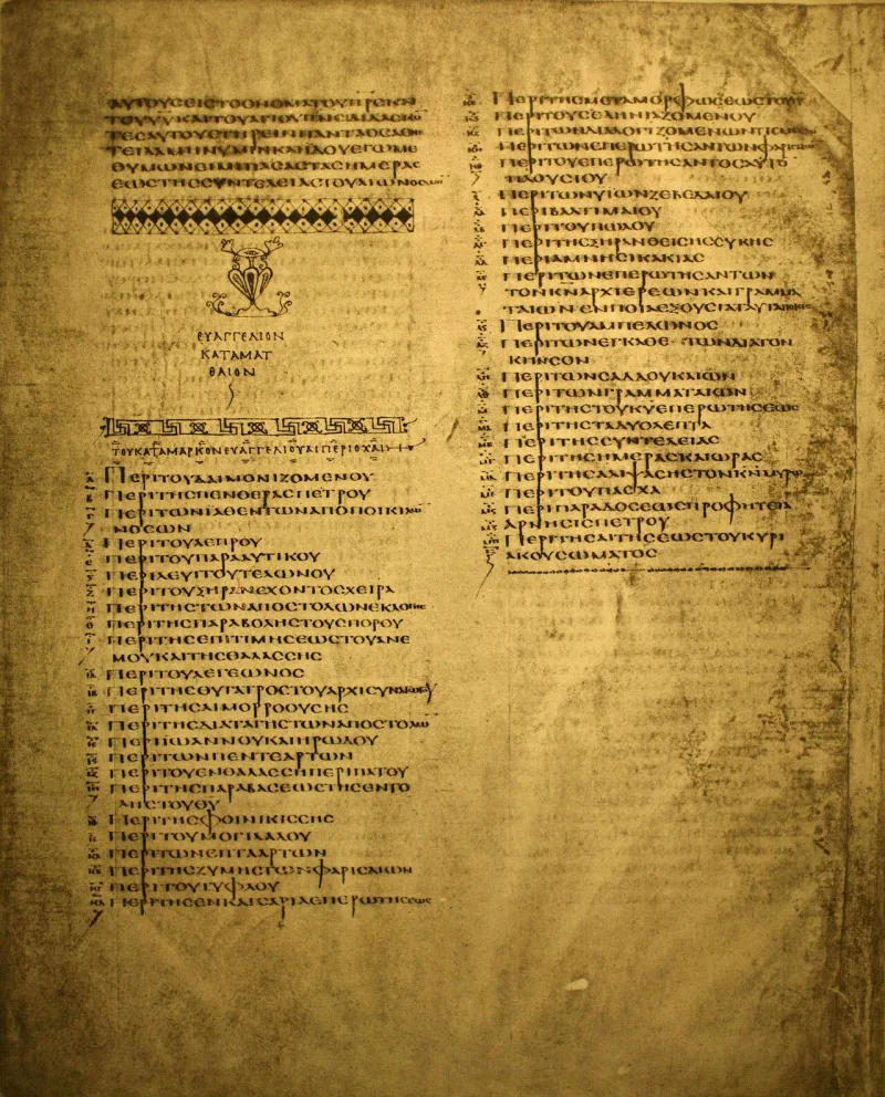A chapter list in Codex Alexandrinus: the four gospels, catalogued as a set, centuries before Muhammad