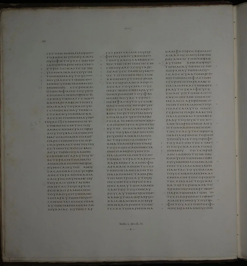 A page of Codex Vaticanus, the other great fourth-century codex used to check the text
