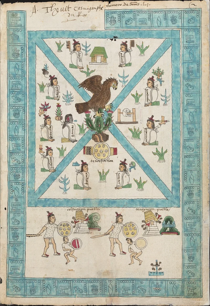 The first folio of the Codex Mendoza, a sixteenth-century Aztec manuscript recording pre-conquest life