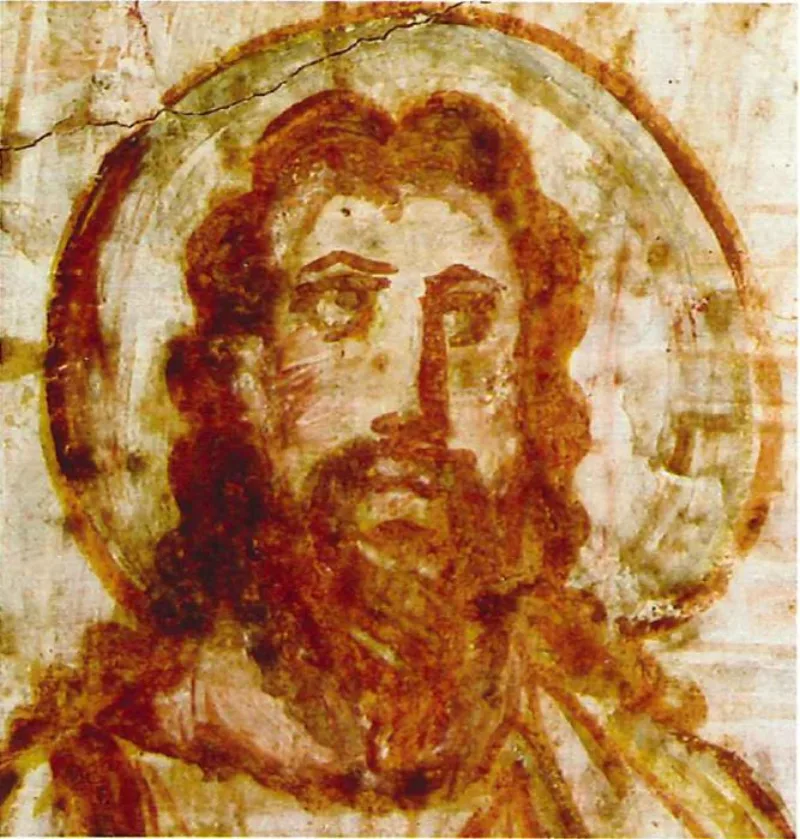A fourth-century bust of Christ in the Catacomb of Commodilla, among the first bearded images