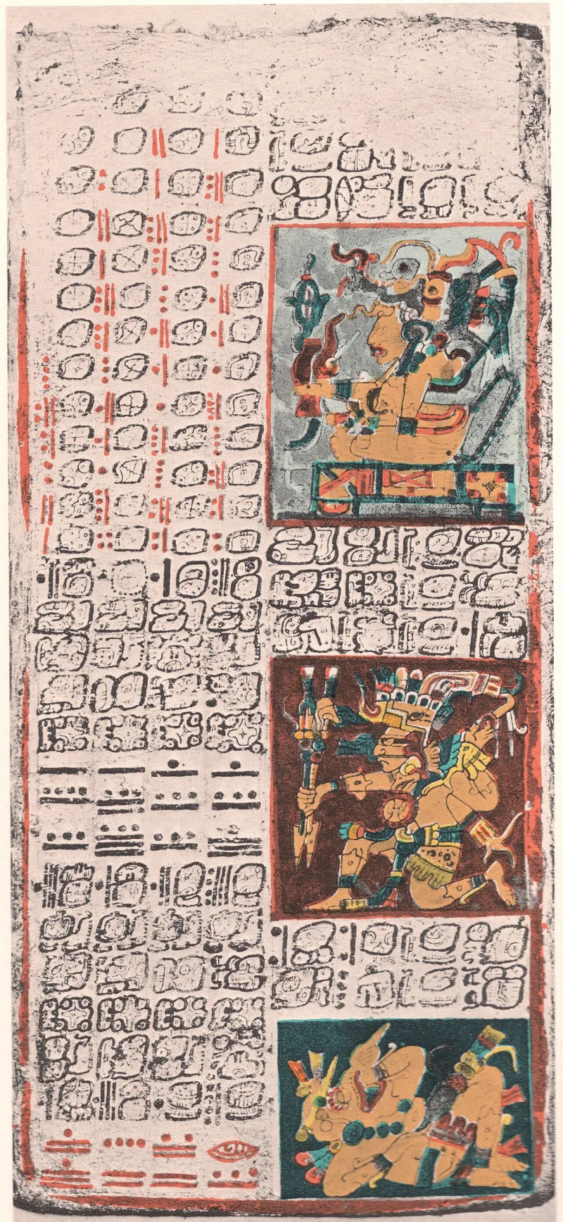 A page of the Dresden Codex, one of four surviving Maya books, written in Maya glyphs