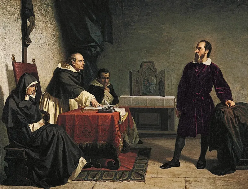 A later painting of Galileo before the Roman Inquisition, the church's most famous quarrel with science