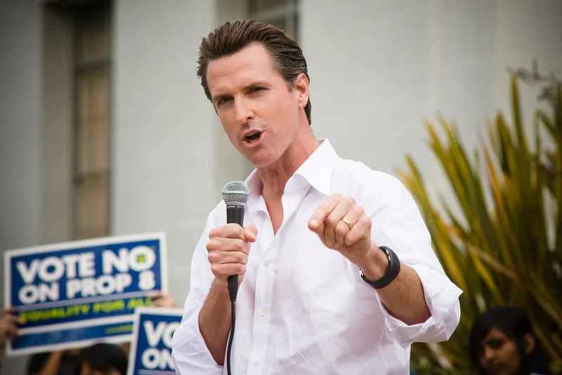 Gavin Newsom speaking at a No on Proposition 8 rally in Berkeley, October 2008