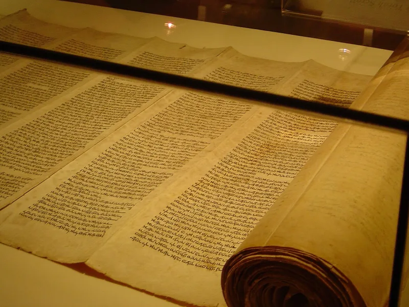 A Torah scroll — scripture as a scroll, not the bound book Nephi's word 'Bible' implies