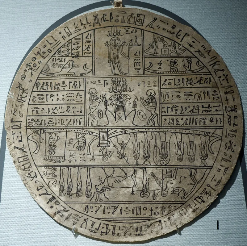 A different hypocephalus, in Leiden; Book of the Dead spell 162 runs round its rim