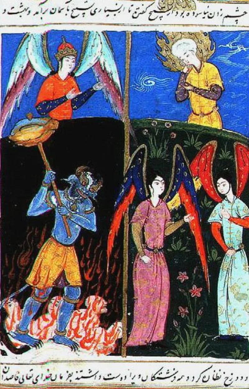 The prophet Idris shown heaven and hell, from an illuminated Stories of the Prophets