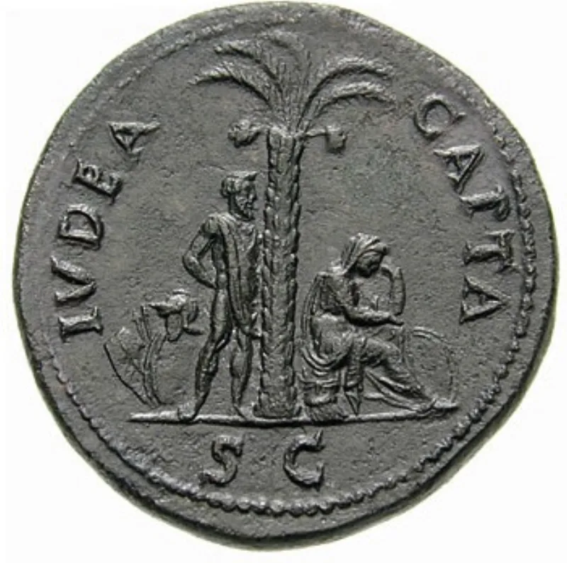 A Judaea Capta sestertius of Vespasian, struck in AD 71 to mark Rome's defeat of Judea