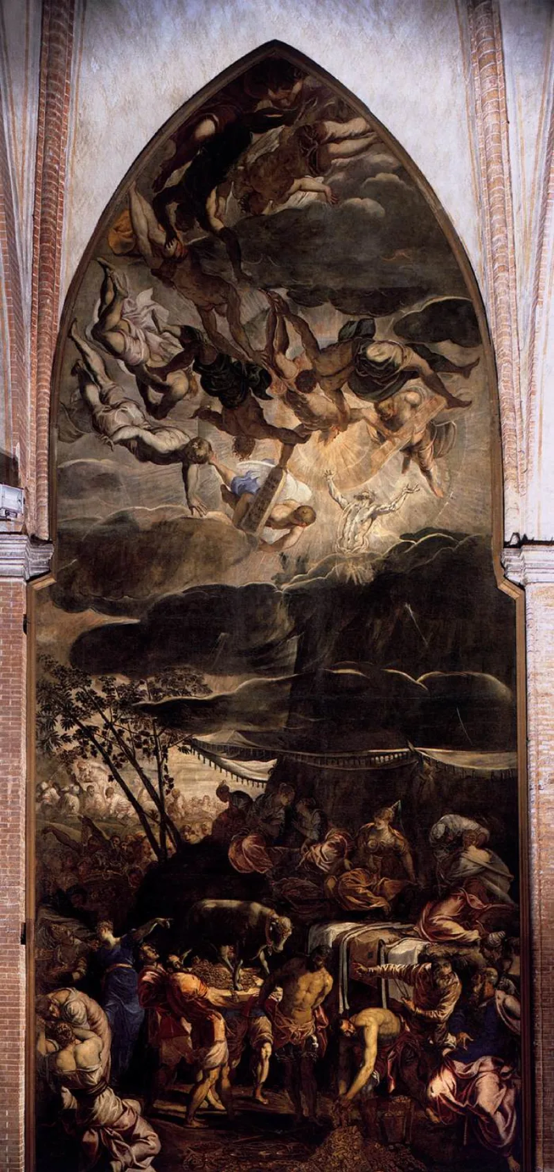 Tintoretto's Worship of the Golden Calf, a sixteenth-century painting of the Exodus 32 episode