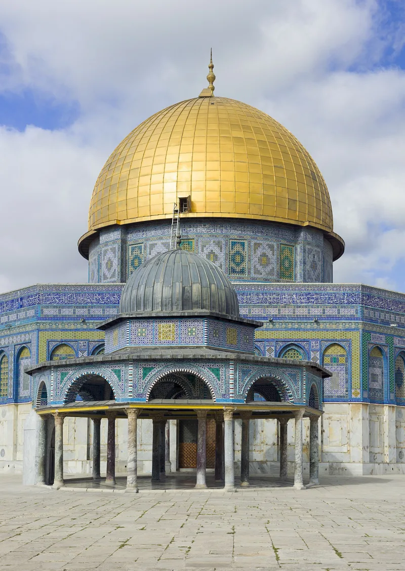 The Dome of the Rock, finished 691, whose inscriptions name Muhammad within sixty years of his death