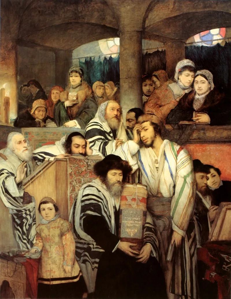 Maurycy Gottlieb's Jews Praying in the Synagogue on Yom Kippur, painted in 1878