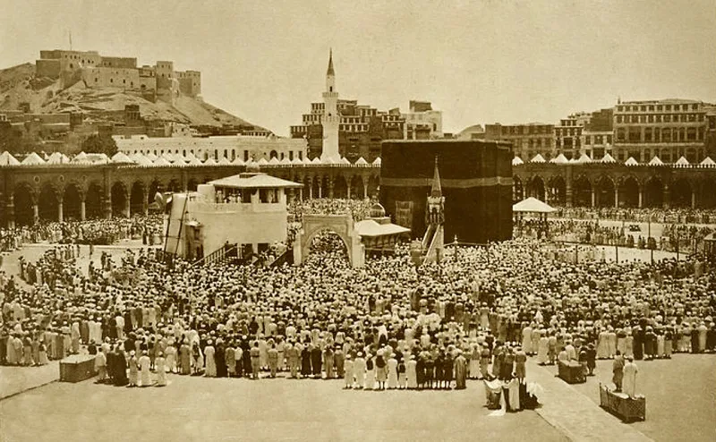Mecca photographed in 1889 — the valley Islamic tradition identifies with Abraham and Ishmael