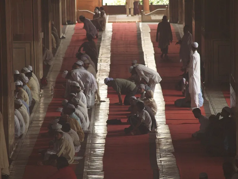 Worshippers at the Jama Masjid in Delhi; al-Fatiha is recited in every unit of every prayer