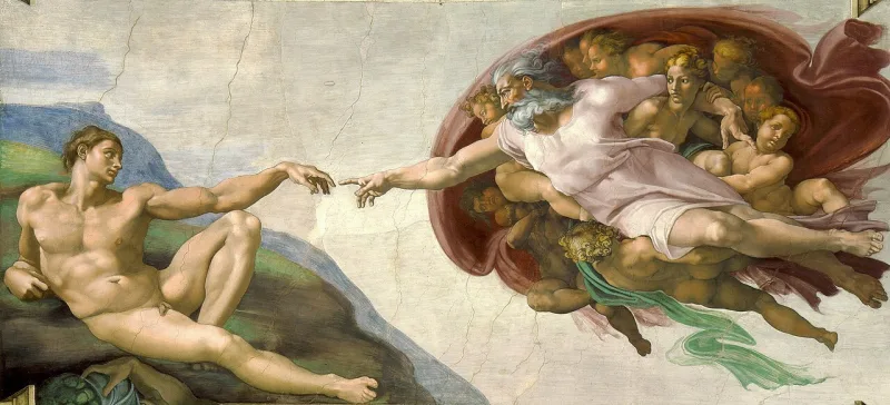 Michelangelo's Creation of Adam — a historic Christian image of origin, not a Latter-day Saint one
