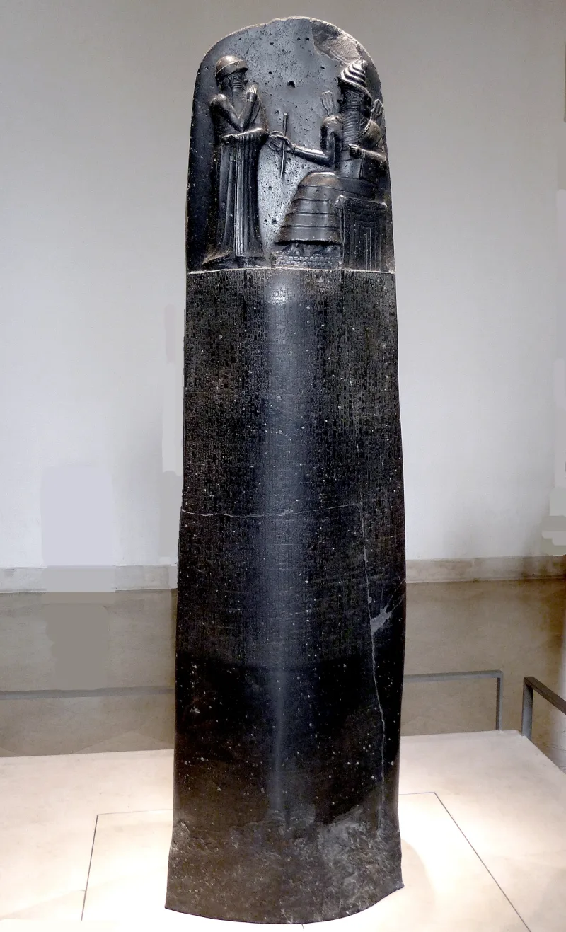 The Code of Hammurabi in the Louvre; ancient law codes commonly closed with curses on covenant-breakers