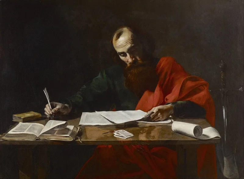 A seventeenth-century painting of Paul at work on his letters, by Valentin de Boulogne