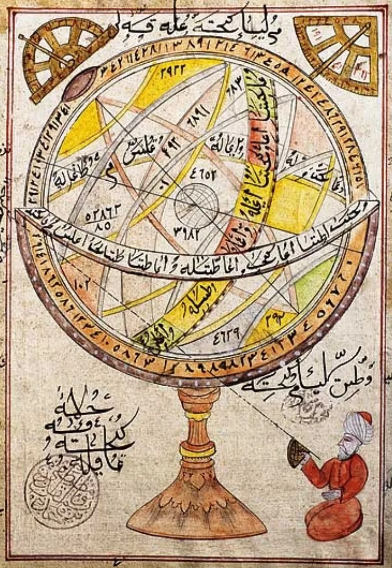 An Ottoman armillary sphere drawing, the layered heavens as Islamic astronomy pictured them