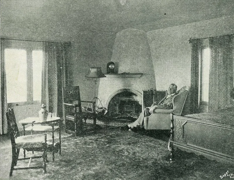 Rutherford beside the fireplace at Beth Sarim, from the Watch Tower Messenger of 1931