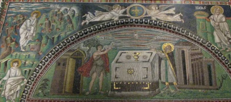 A sixth-century Ravenna mosaic of Melchizedek's offering, the figure Hebrews and Alma 13 both expound