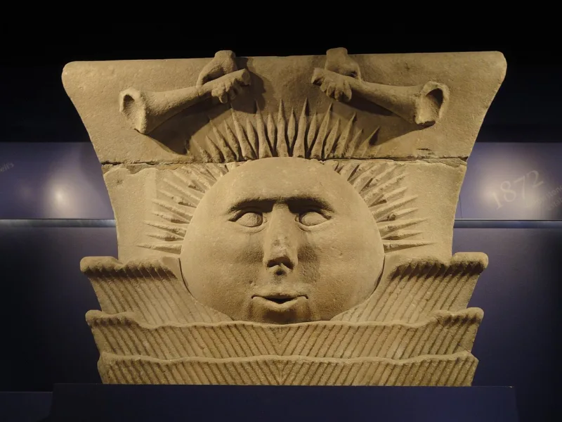 A Nauvoo Temple sunstone capital, carved during the years of the King Follett teaching
