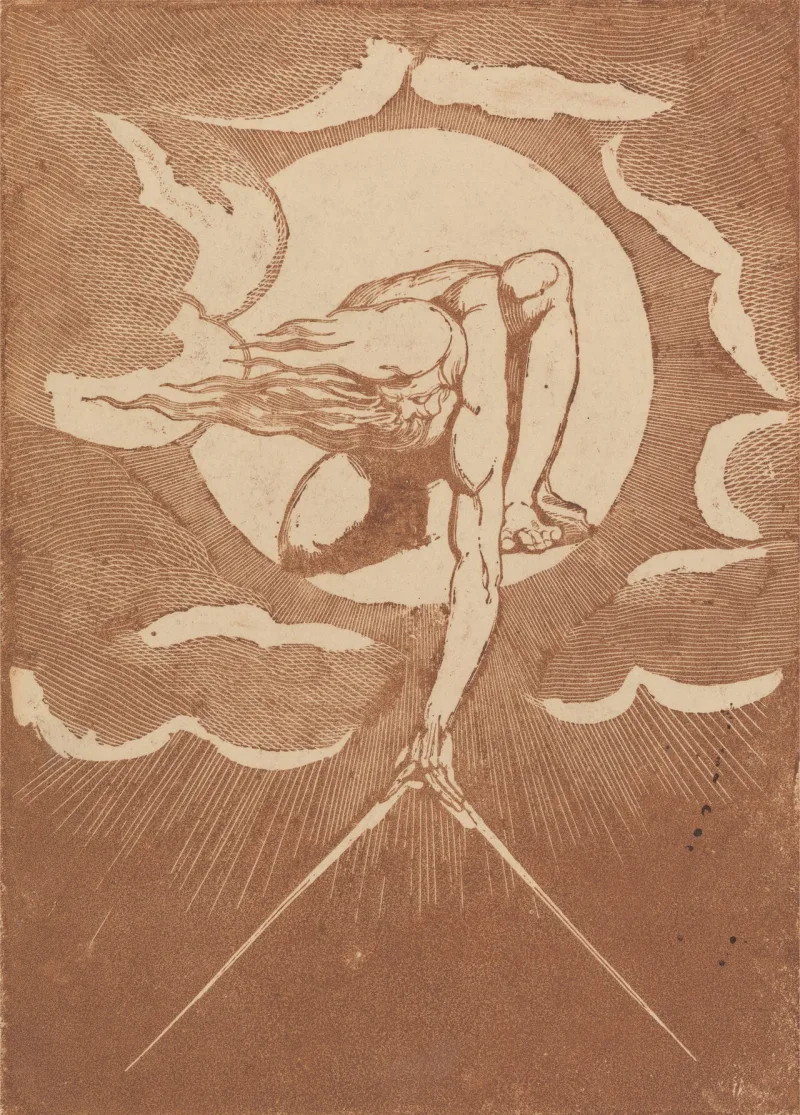 Blake's Ancient of Days; the argument turns on whether God intended the Fall from the start