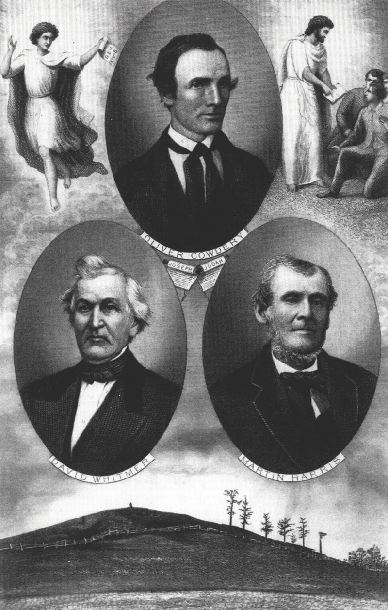 The Three Witnesses in an 1883 engraving; all eleven were family, backers or early converts