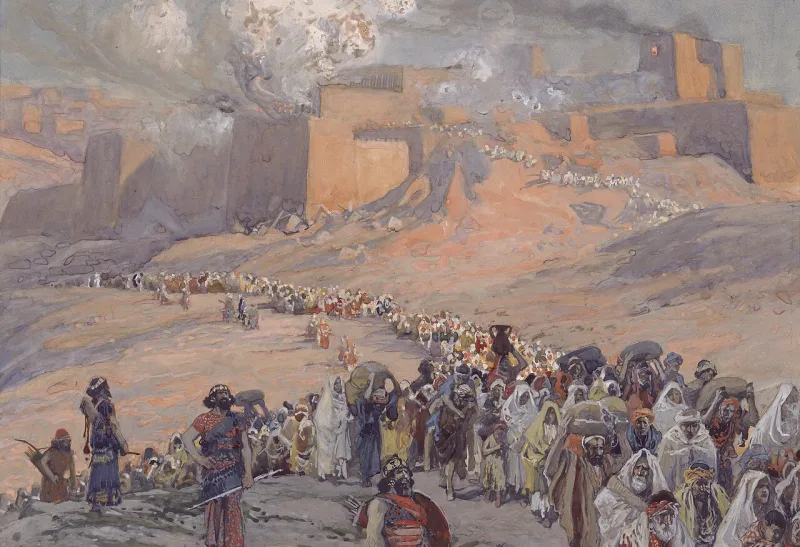 Tissot's Flight of the Prisoners, depicting the Babylonian exile that Isaiah 40-55 treats as present
