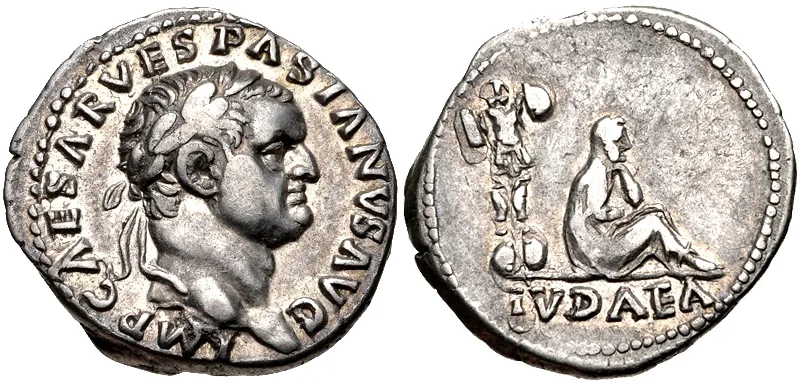 A Judaea Capta coin of Vespasian, struck to mark the fall of Jerusalem in AD 70