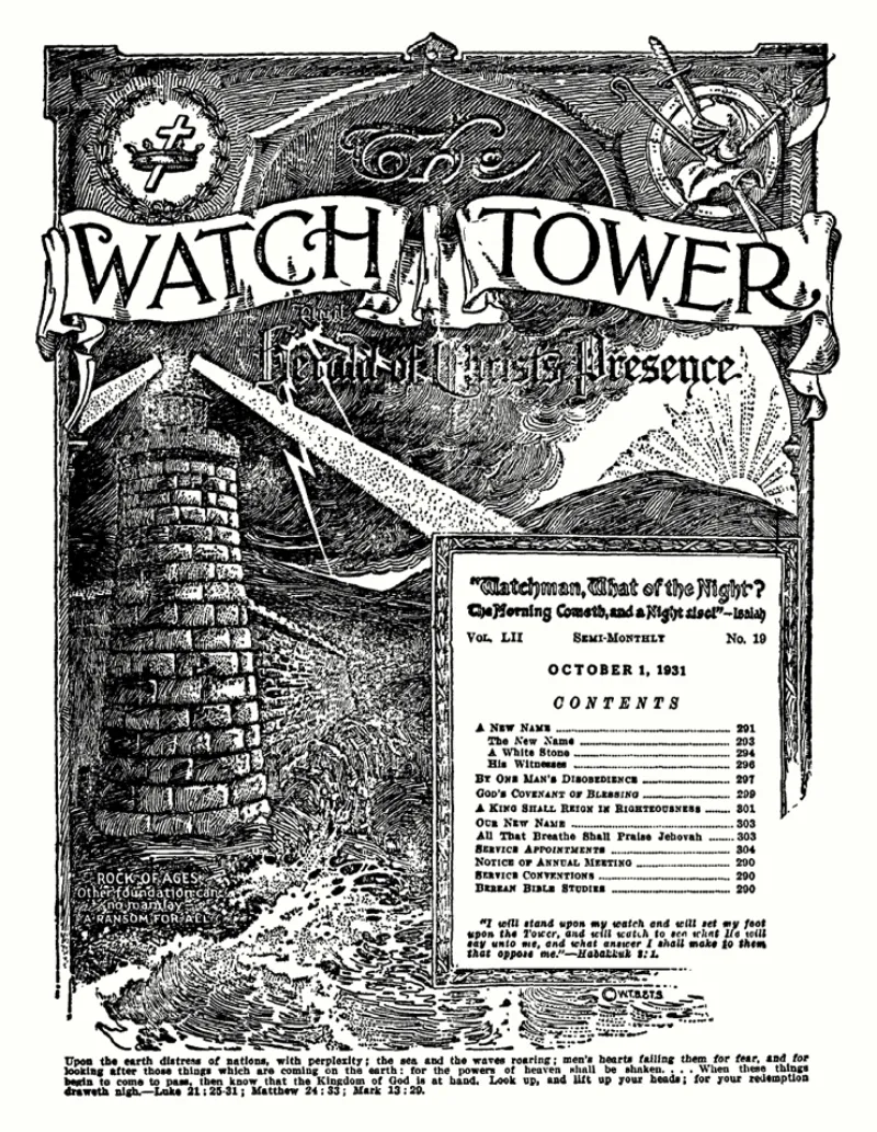 The last Watch Tower cover of the old series, 1 October 1931