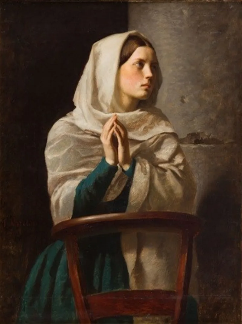 A representative image, not a specific deconvert: Jules Breton's 1854 painting of a woman praying